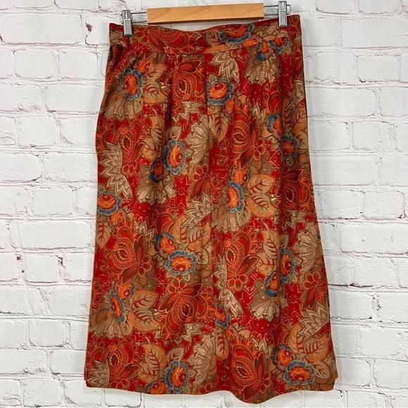 Vintage women’s fall midi skirt size small handmade handcrafted fall leaves - Picture 1 of 7